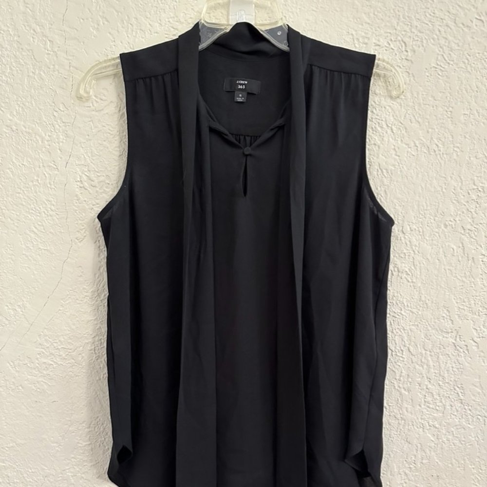 J. Crew black sleeveless tie neck blouse